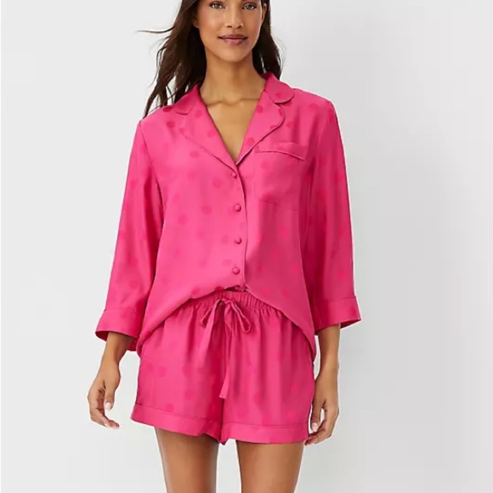 Ann Taylor Pink Polka Dot Pajama Set - Medium